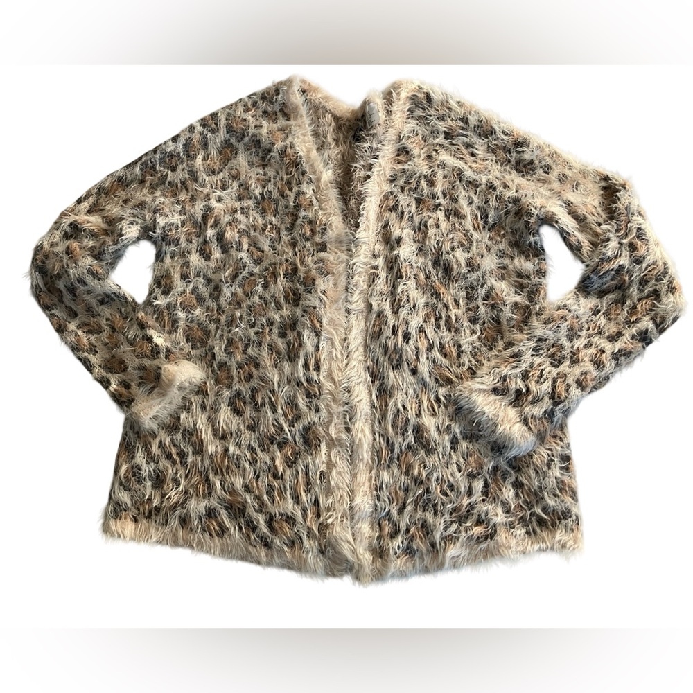 H&M Divided Animal Print Open Cardigan Sweater Tan Black Cream Women’s Medium